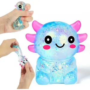 Axolotl Stress Balls for Adults Kids, Squishy Axolotl Sensory Fidget Toys, Stress Relief Axolotl Malt Sugar Ball, Party Favors Cute Animal Squeeze Toys for Girls and Boys, Birthday Gift (Blue)