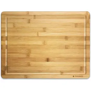 Navaris Wood Cutting Board - Large Natural Bamboo Wooden Chopping Board for Kitchen with Crumb and Juice Groove for Food Prep - Size L, 18 x 13 inches