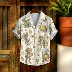 Dinosaur Hawaiian Shirts for Women & Men - Casual Summer Beach Shirt with Cowboy Design - 100% Woven Polyester, Relaxed Fit, Short Sleeves, Button Closure - Menswear