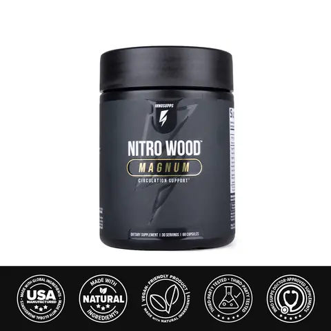 Inno Supps Nitro Wood Magnum Healthy Supplement Capsules - Natural Ingredients, Gluten Free, Unflavored Vitamins & Minerals for Adults, Boosts Energy, Circulatory Support (24-Month Shelf Life)
