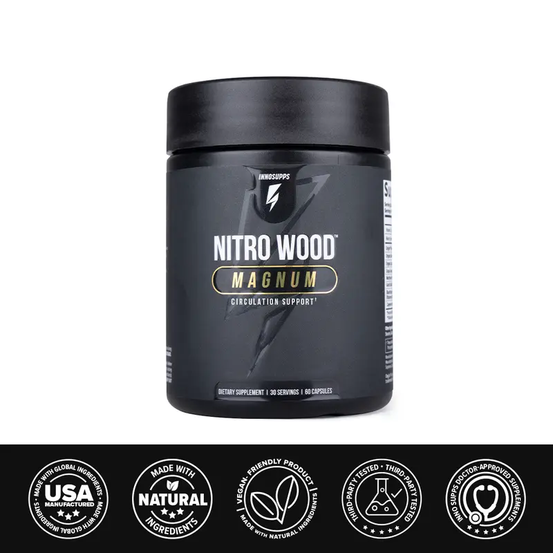 Inno Supps Nitro Wood Magnum Healthy Supplement Capsules - Natural Ingredients, Gluten Free, Unflavored Vitamins & Minerals for Adults, Boosts Energy, Circulatory Support (24-Month Shelf Life)