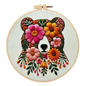 Bear Flower Embroidery Kit – DIY Needlework Craft Set with English Guide Beginner-Friendly Floral Stitching Project Ideal for Relaxing Crafts & Unique Home Decor