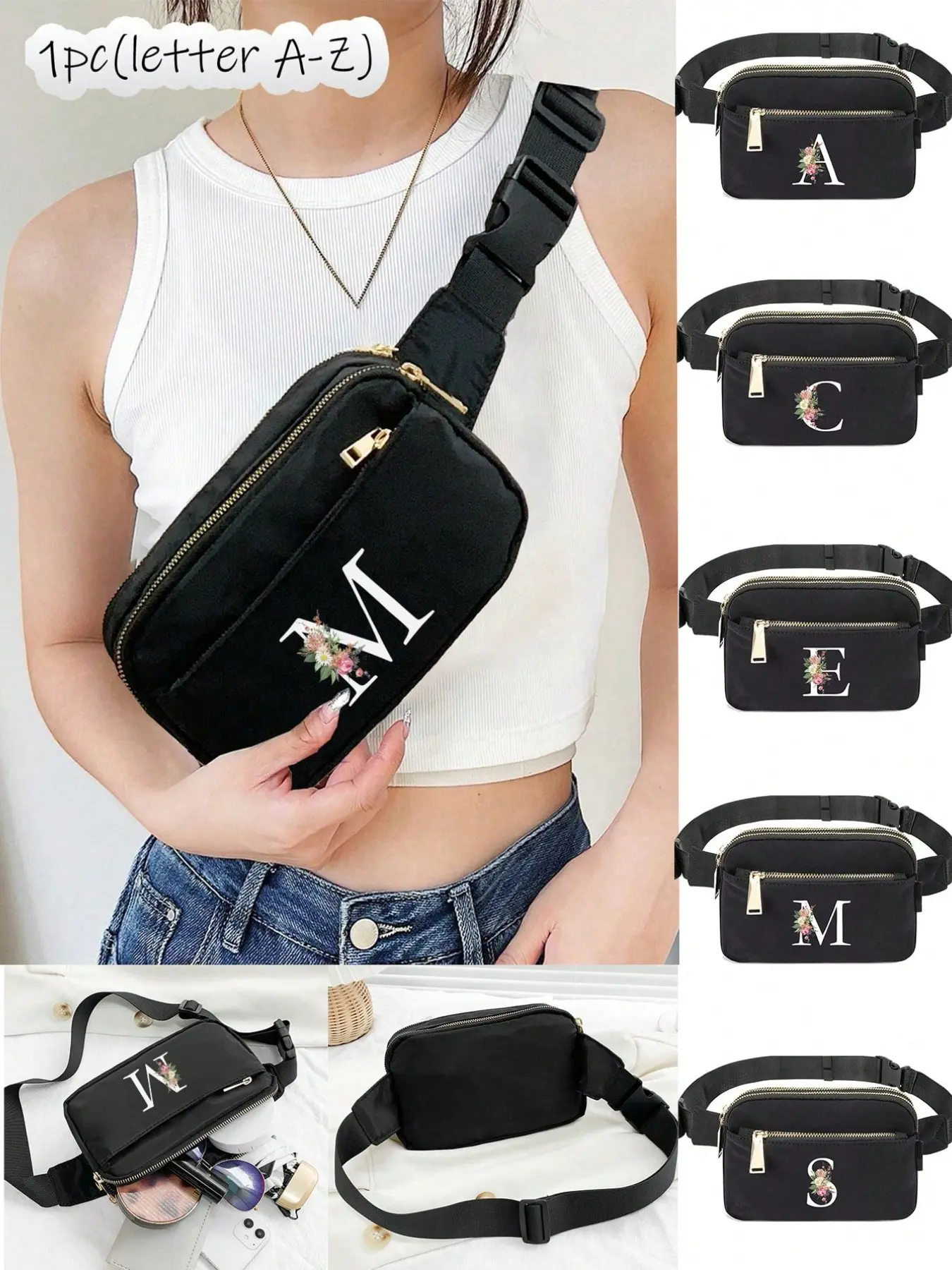 Double Zipper Waist Pack, Plain Crossbody Bag for Sports and Fitness, Waterproof Belt Bag, Adjustable Shoulder Bag, Ideal for Running, Travel, Shopping