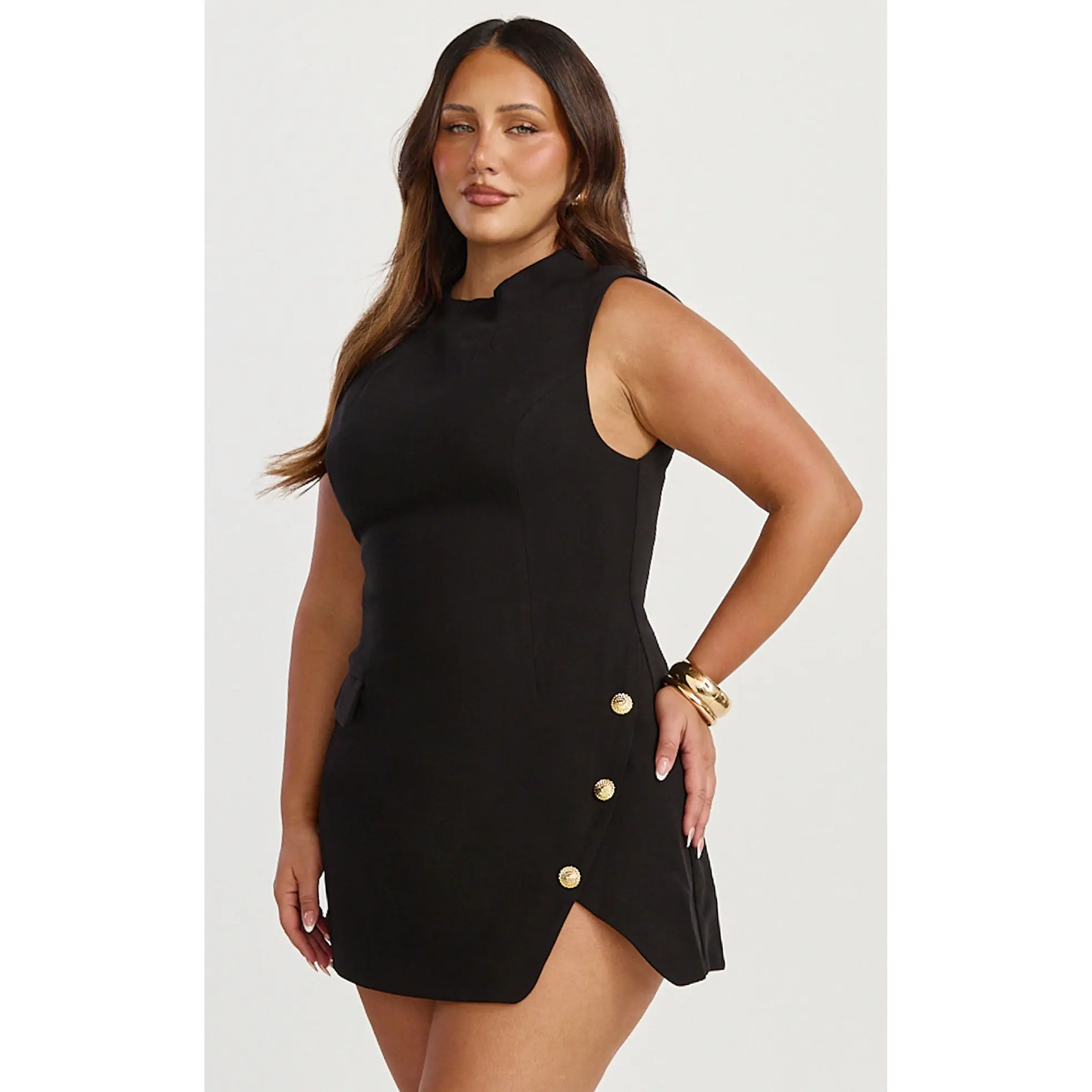 Langley Mini Dress - Sleeveless High Neck Faux Wrap Tulip Dress in Black -  TikTok Shop