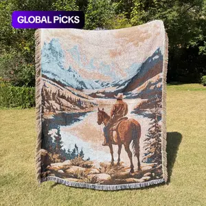 west cowboy patterned Bohemian-style jacquard tassel blanket-Yarn Thick Breathable for Home Decor Sheet Living Shawl Tapestry Yoga Couch Sofa Chair Tablecloth Garden Office Travel Outdoor Camping Picnic Not Printed No Faded No Pilling #GLOBAL PICKS