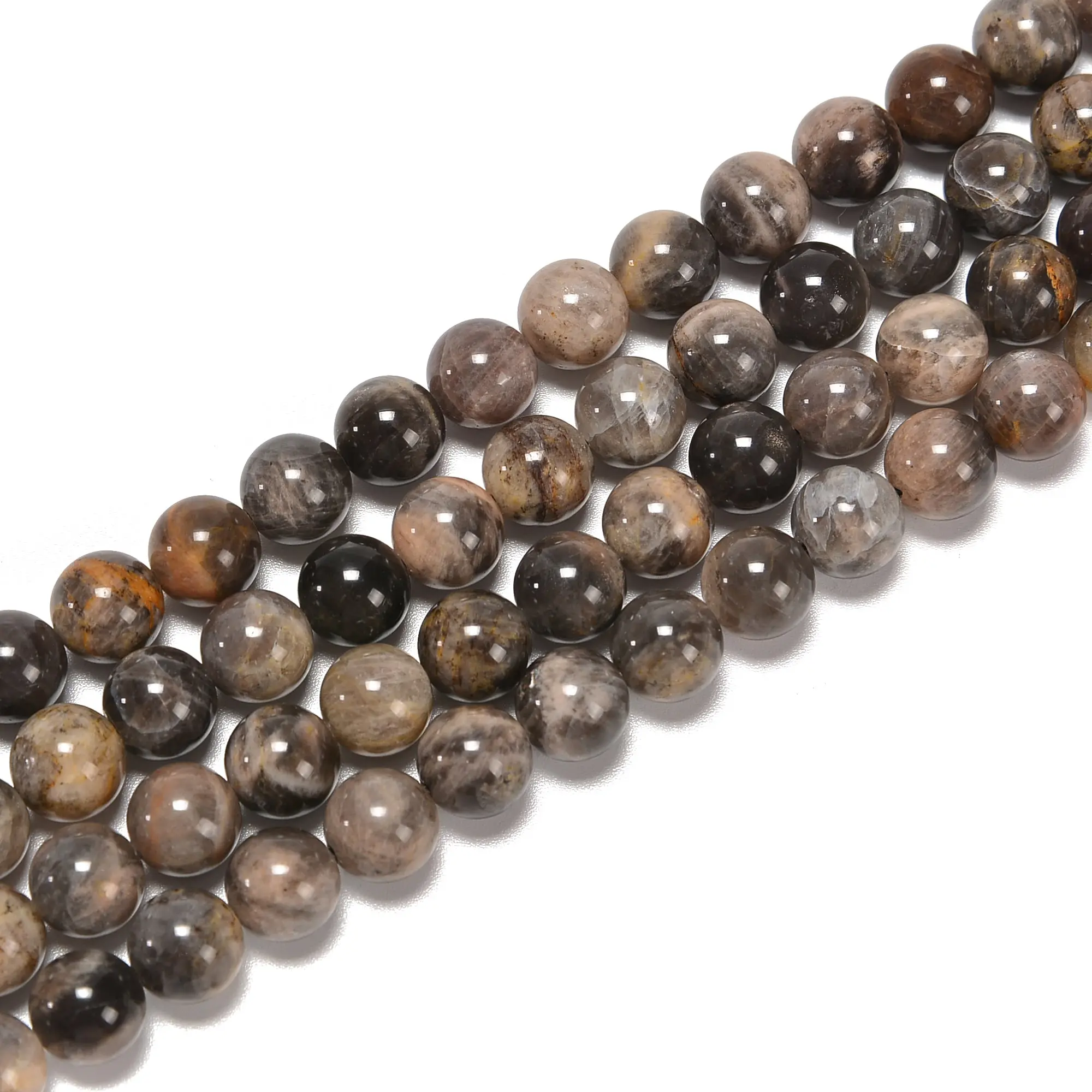 Natural Black Moonstone Smooth Round Beads Size 6-6.5mm 8mm 10mm 15.5'' Strand Gemstone Loose Beads for Jewelry Making Craft Beads for Making Bracelet