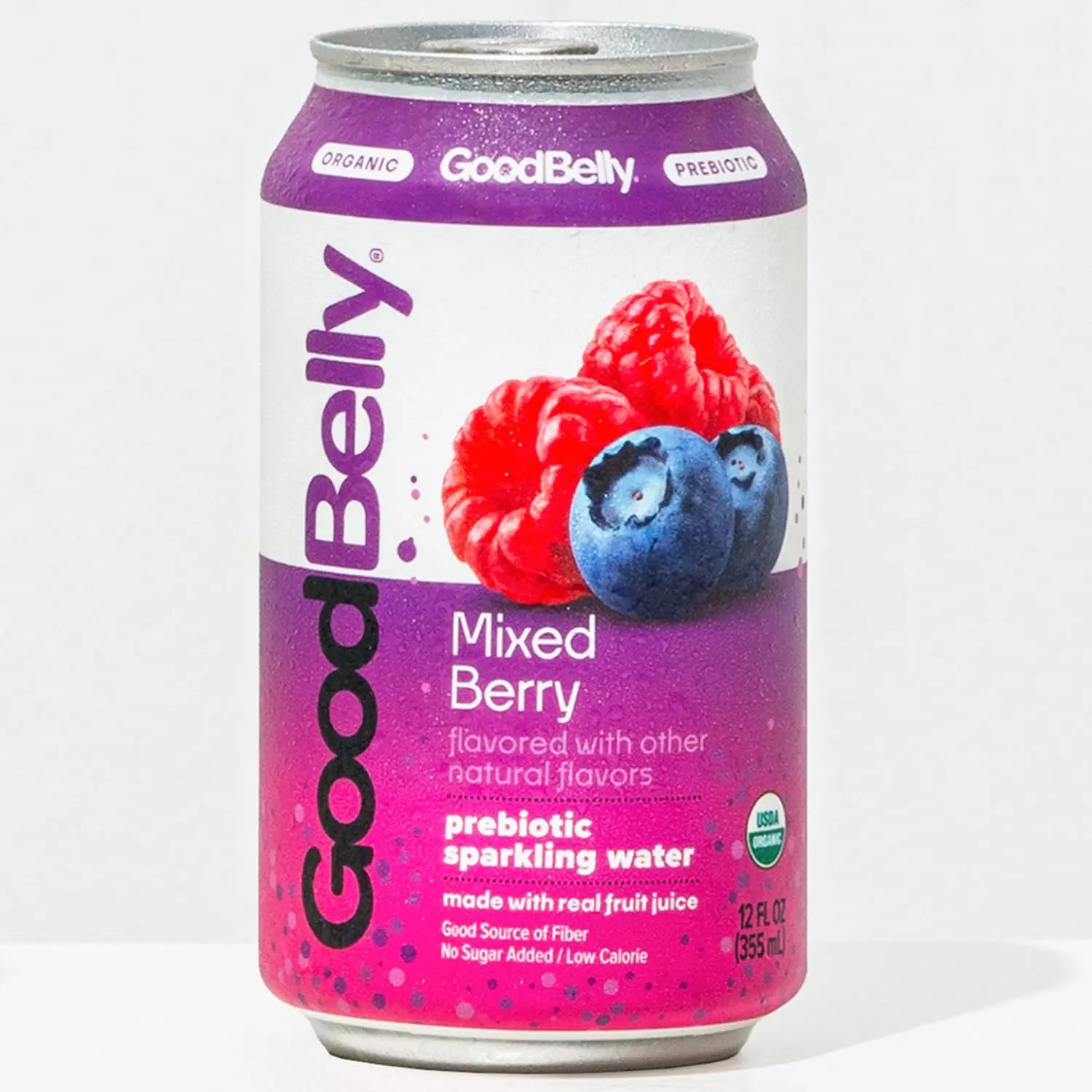 GoodBelly Organic Prebiotic Sparkling Water | Mixed Berry | Zero Added Sugar | Low Calorie | Supports Gut Health | 4 pack