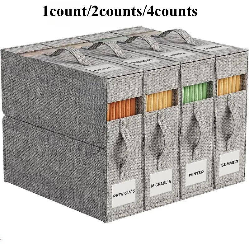 4-Piece Bed Sheet Storage Box Set, Foldable Closet Organizer with Handles, Ideal for Blankets, Sheets, and Towels, Space-Saving Design, Folding Storage Containers, Bed Sheet Organizers, Collapsible Design Boxes