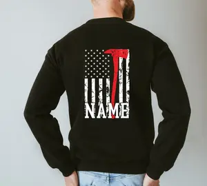 Personalized Firefighter Sweatshirt – Custom Thin Red Line Shirt with Fire Axe Design and Name, Firefighting Gift for Him