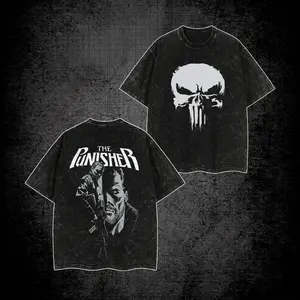 The Punisher Acid Washed T-Shirt V4, Frank Castle Skull Vigilante Tee, War Machine MCU Graphic Shirt, Oversized Streetwear Tee, Comic Superhero Shirt, Double Print Cotton T-Shirt, Tactical Graphic Tee
