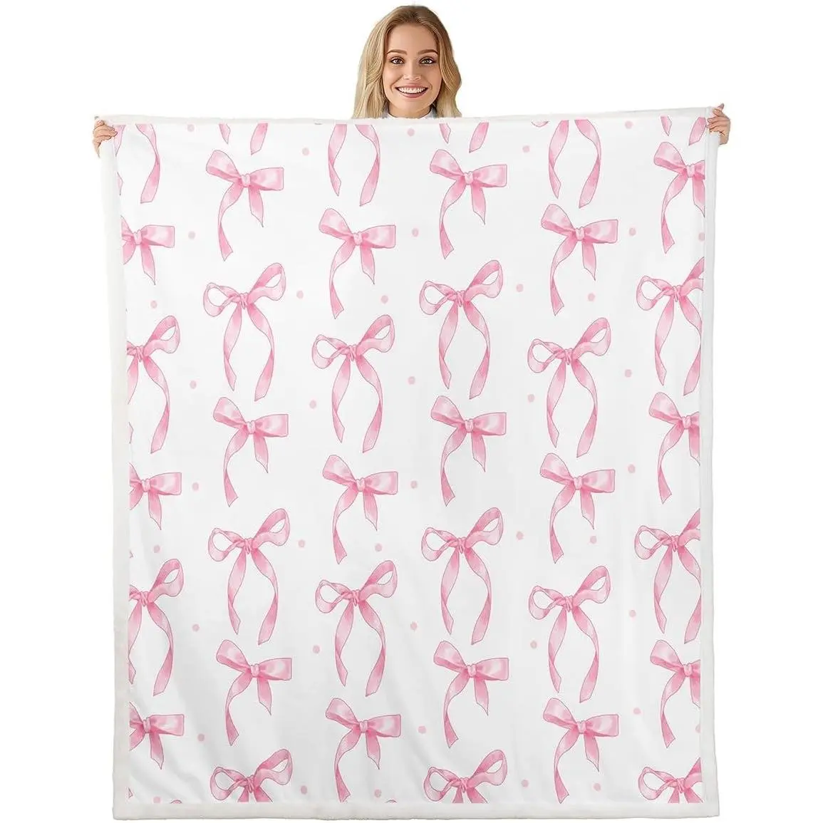 Cute Pink Bow Blanket Throw for,Ribbon Bow Knot Blankets Throws Kawaii Room Decor,Princess Bowknot Fleece Fuzzy Blankety Pink Bows Bed Couch Sofa Decor
