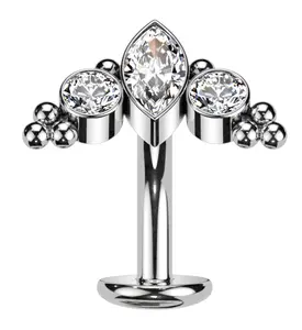 Crest Clear CZ Titanium Threadless Floating Belly Button Ring (Convex Disk)