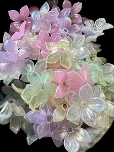 BC5- (10PCS) 22mm Flower Base Pastel Rainbow UVAB Galaxy Iridescent Glitter Bead