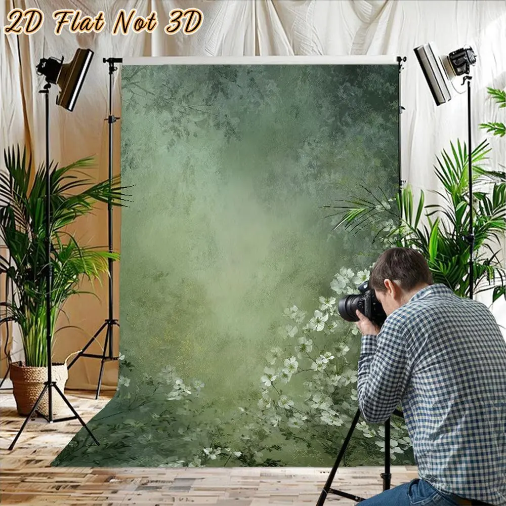 1PC,2D Flat Vintage Green Floral Photography Backdrop, Festival Event Decoration Background Curtain, Photo Background Cloth for Children and Adults, Studio Shooting Prop Background Cloth, Banners, One-Piece