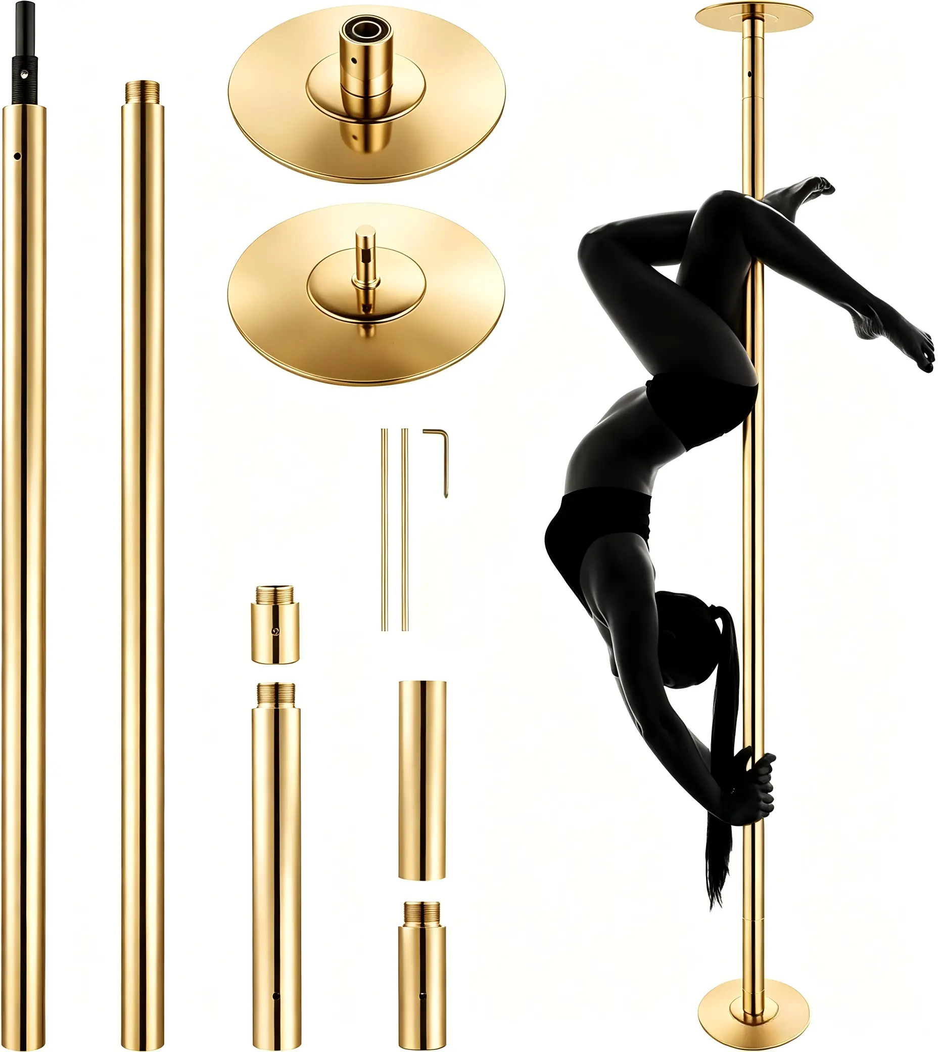 SAYGOGO Professional Dancing Pole Kit - Heavy-Duty Steel, 85 to 108.5 Inches Height-Adjustable, Removable Dual-Mode Spinning-Static, Portable Floor-Protection Dance Equipment with Extension Rods (85 to 108.5 Inches) for Home, Studio