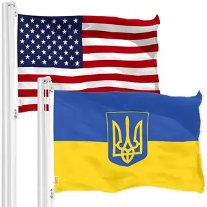 USA  & Ukraine Ukrainian Coat of Arms Flag 3x5 Ft Printed 150D Polyester