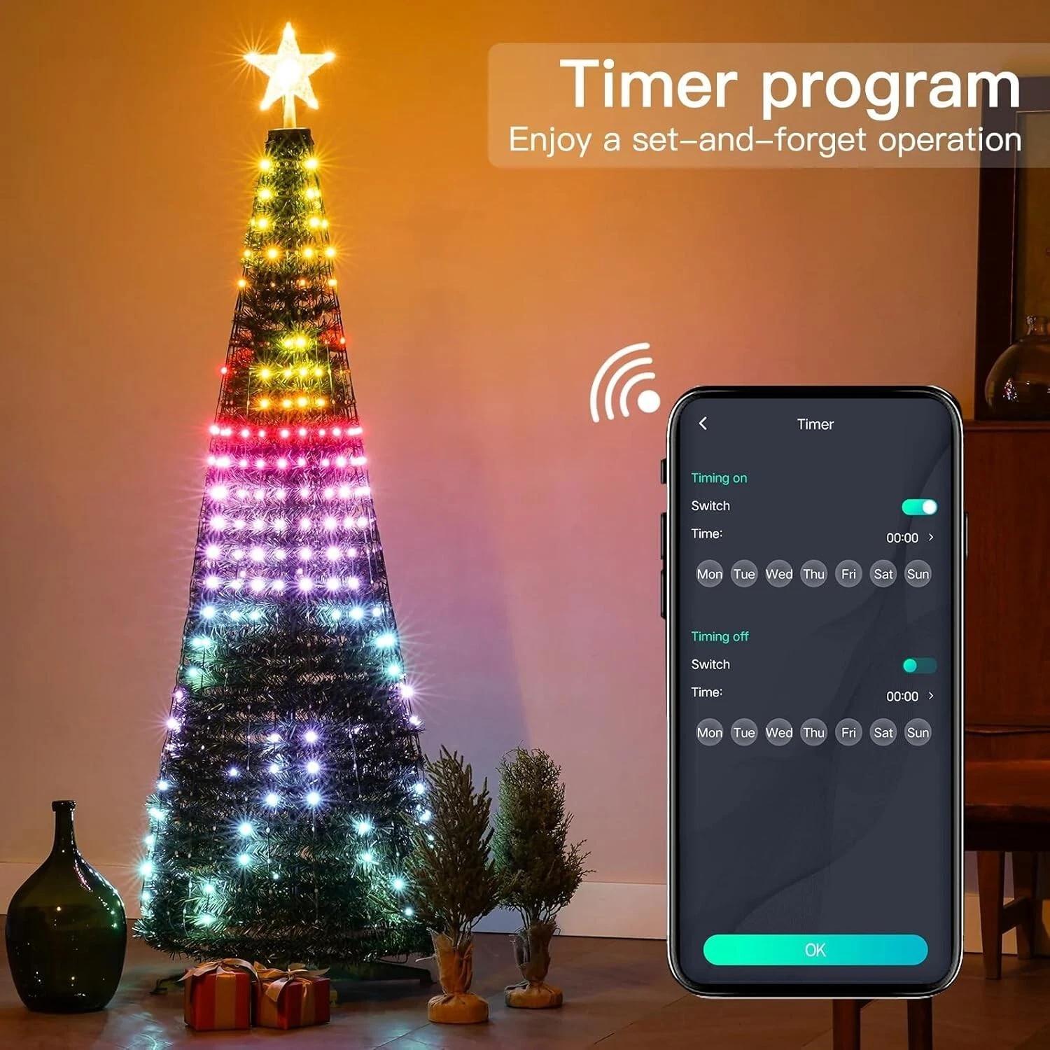 6.9FT Christmas Tree Lights 400LEDs Bluetooth App Control RGB Music Sync Multi-Color Flashing Holiday Decor Christmas Lighting 6.9FT Christmas Tree Lights 400LEDs Bluetooth App Control RGB Music Sync Multi-Color Flashing Holiday Decor Christmas Lighting