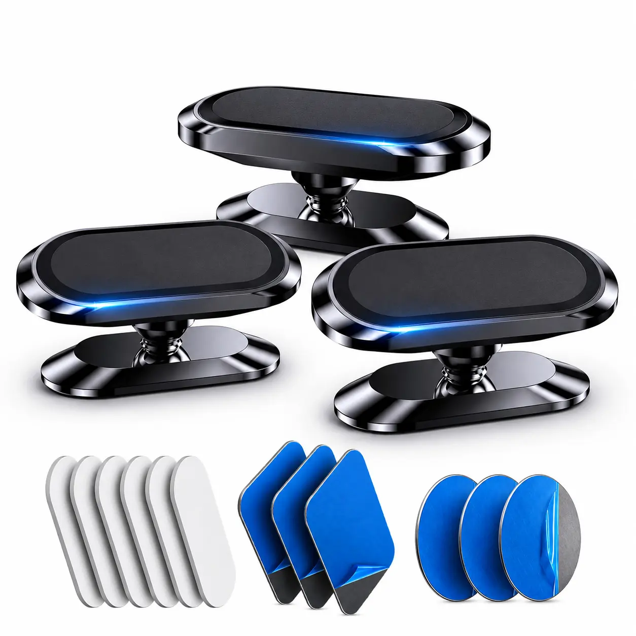 Magnetic Car Phone & Tablet Mount Set Pack, Universal Suction Cup Holder with 360° Rotation Support, Compatible with iPad for In-Car Navigation, Includes Circular & Square Adhesive Pads