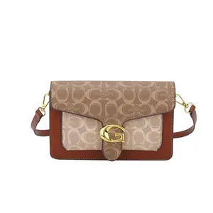 Fashion Crossbody Bag - Stylish Brown & Beige Design with Gold Hardware and Adjustable Strap for Everyday Use