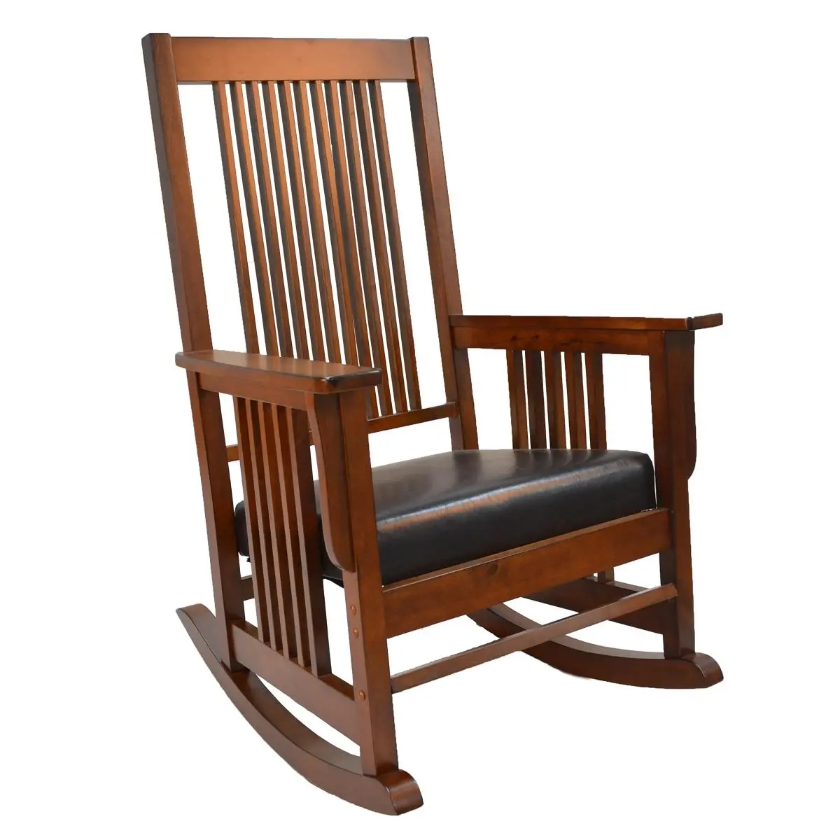 Carolina Cottage Thomas Mission Rocker Chair - Traditional Single Seater, Chestnut, Solid Wood, Slatted Sides, Some Assembly, 27x32.75x47 in., Crafted Rocking Chairs, Functional Rocking Chairs