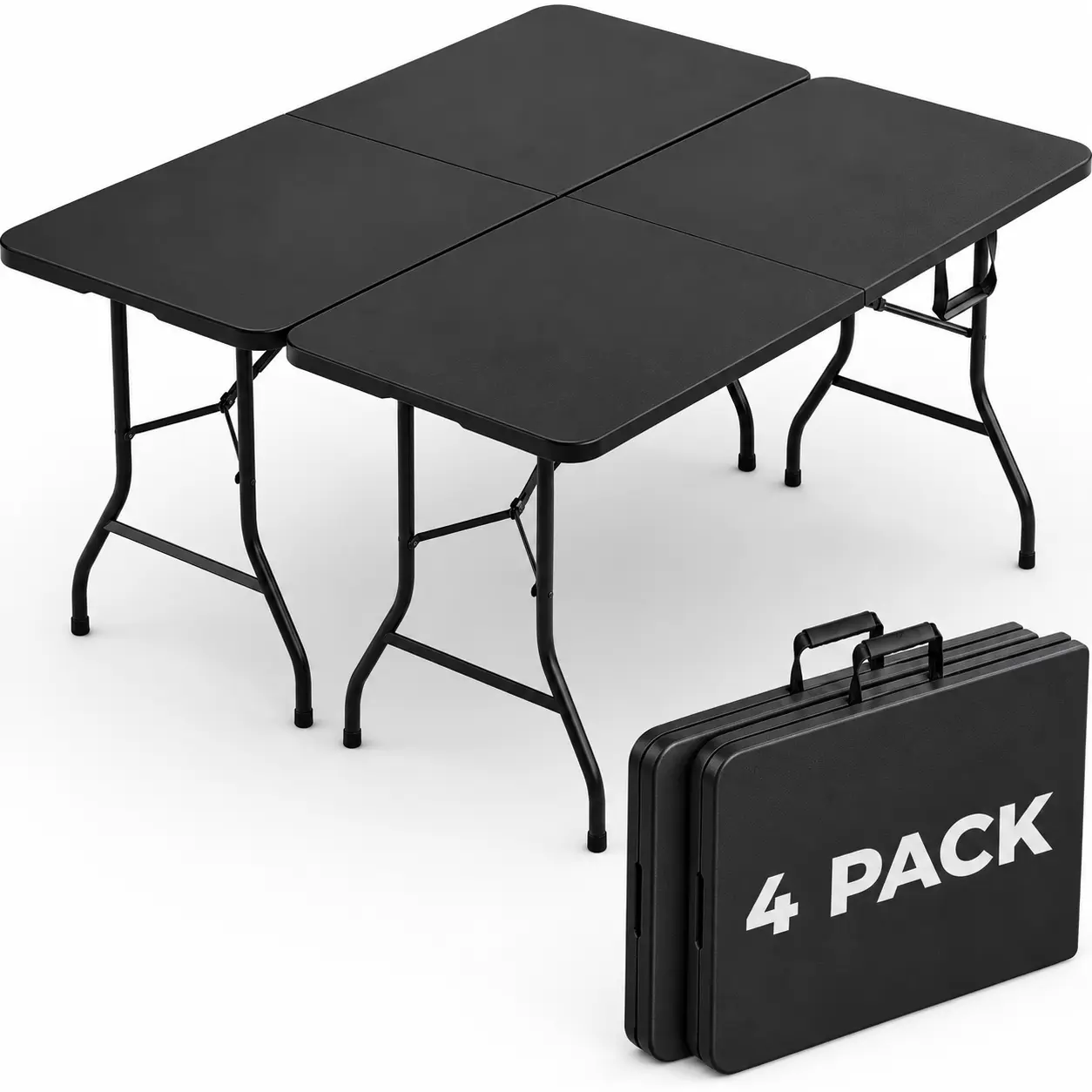 6FT Folding Table 2 Pack,Heavy Duty Plastic Foldable Tables with Carry Handles,Fold-in-Half Portable Utility Tables with Steel Legs for Party,Wedding,Banquet, Camping,Picnic,Event,Indoor Outdoor,White