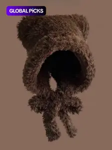 Cute Bear Ear Decor Earflap, Stylish Hat, Thick Warm Knit Hat for Fall & Winter, Fashion Accessories for Women & Men, Animal Hats