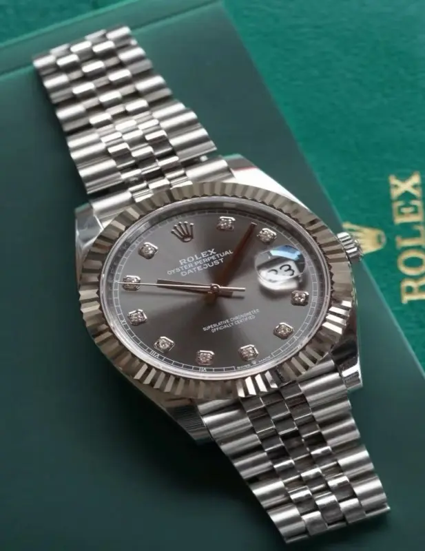‮ XELOR  ‬Datejust 41 Men Automatic Watch, Gray Diamond Dial Fluted Bezel Jubilee Bracelet Luxury Dress Wrist Watch