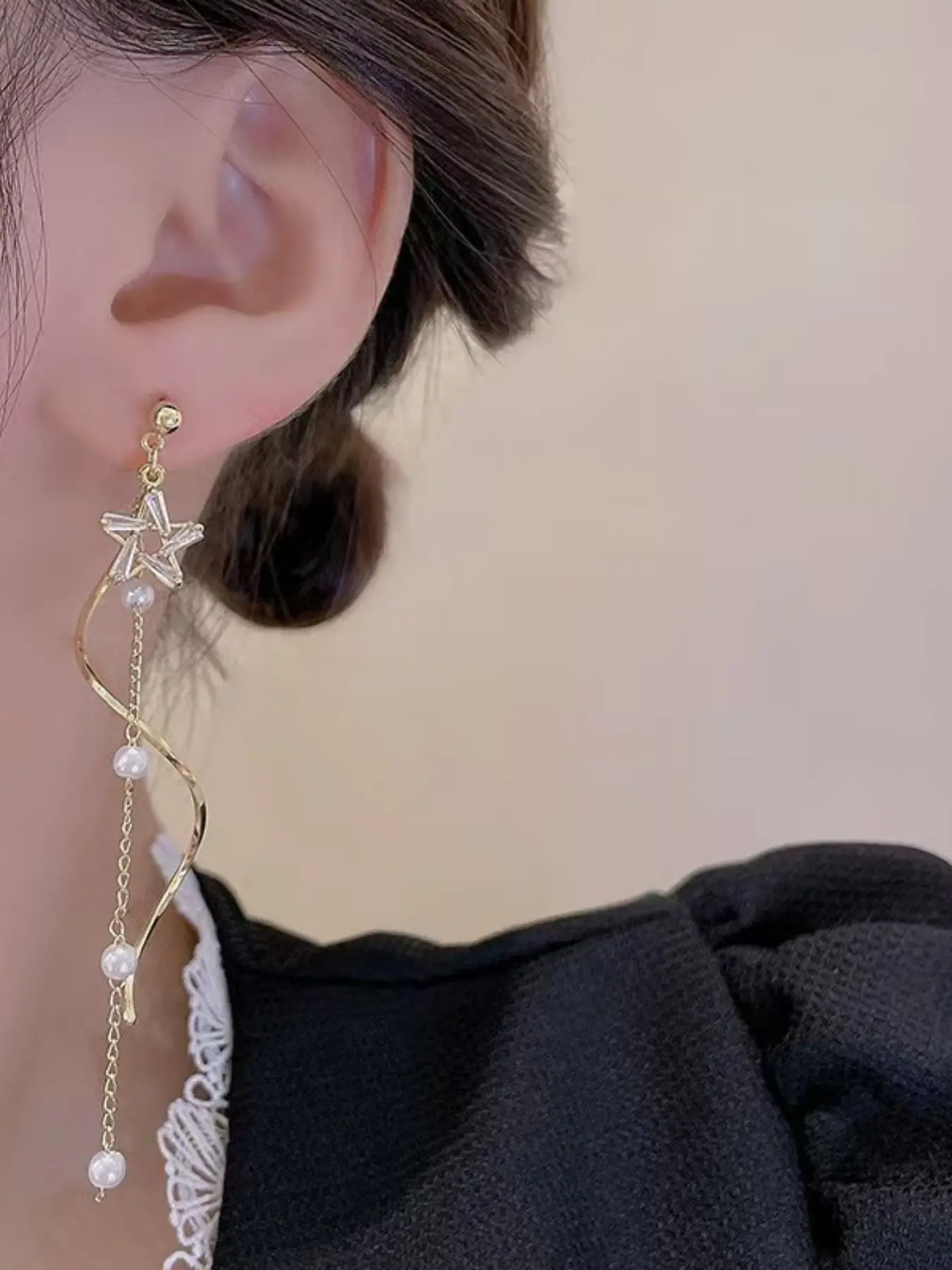 Star Pearl Fringe Earrings, Soft Korean Style Long Drop Earrings, Face Shape Accent, Office Date Wear, Versatile Gift Choice, Dangle Earrings