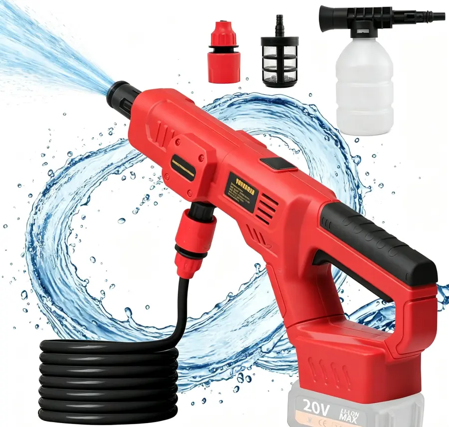 Varrelamy  Cordless Portable Washer for Milwaukee 18V Battery, 1100PSI Handheld Washer Tool Only, 350W Brushless Motor, 6-in-1 Nozzle, 23FT Hose, Storage Box, 3 Level Adjustable for Car Yard Fence Wall Clean