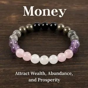 1pc Wealth Luck Bracelet with Rose Quartz, Amethyst, White Quartz & Black Onyx Style Beads, Money Attraction Protection Energy Beaded Bracelet Gift for Women Men accessories banquet party emo