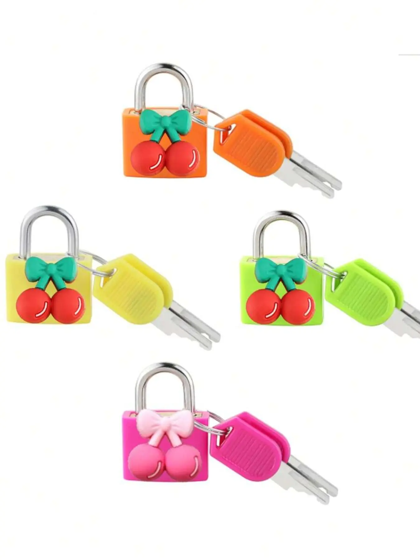 Small Suitcase Lock with Key, Durable Brass Core Plastic Case, Cherry Pattern, Travel Bag Metal Key Lock, Valentine's Day Gift