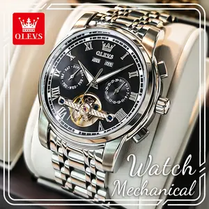 OLEVS 6607 Luxury Men's Automatic Self-Winding Mechanical Watch, Business Style Stainless Steel Analog Wristwatch