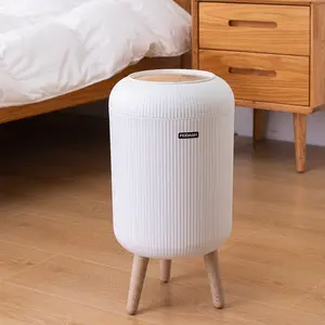 Wooden High Foot Smart Trash Bin Automatic Sensor Trash Can For Bathroom Kitchen Wastebasket Smart Home