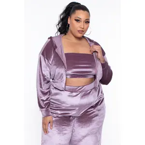 Plus Size Yvonne Velour Hoodie Jacket - Mauve