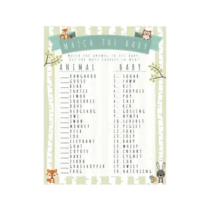 Woodland Baby Shower Match Game