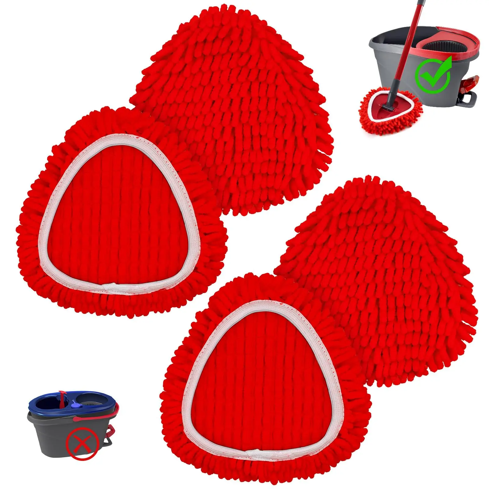 Mop replacement heads for O‑Cedar mop head replacements, EasyWring 1‑tank system, spin mop replacement head for floor cleaning, 4‑pack chenille mop refills, washable and reusable mop head replacements pad