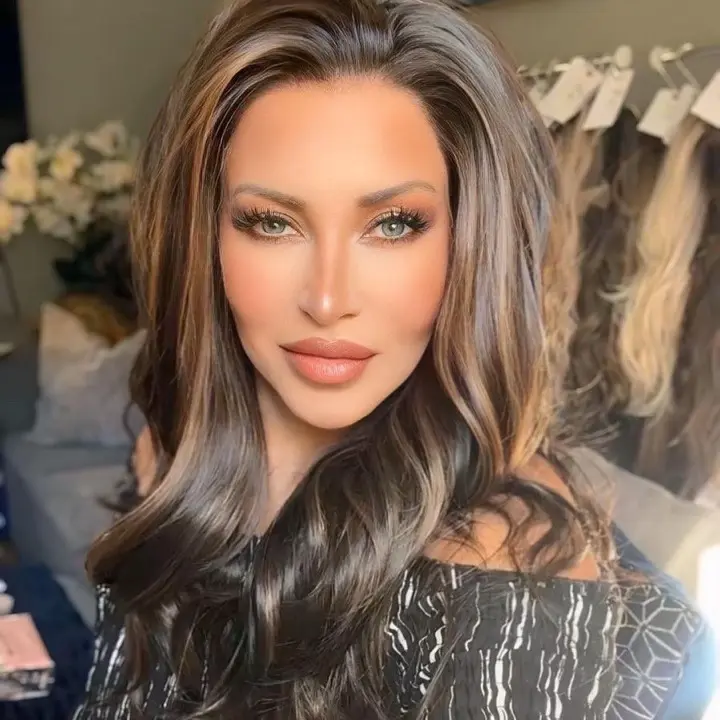IMstyle Fiona Tea Black Brown Highlight with Rooting Body Wavy Glueless Pre-plucked Natural Hairline 13*4 Lace Front Synthetic Wigs