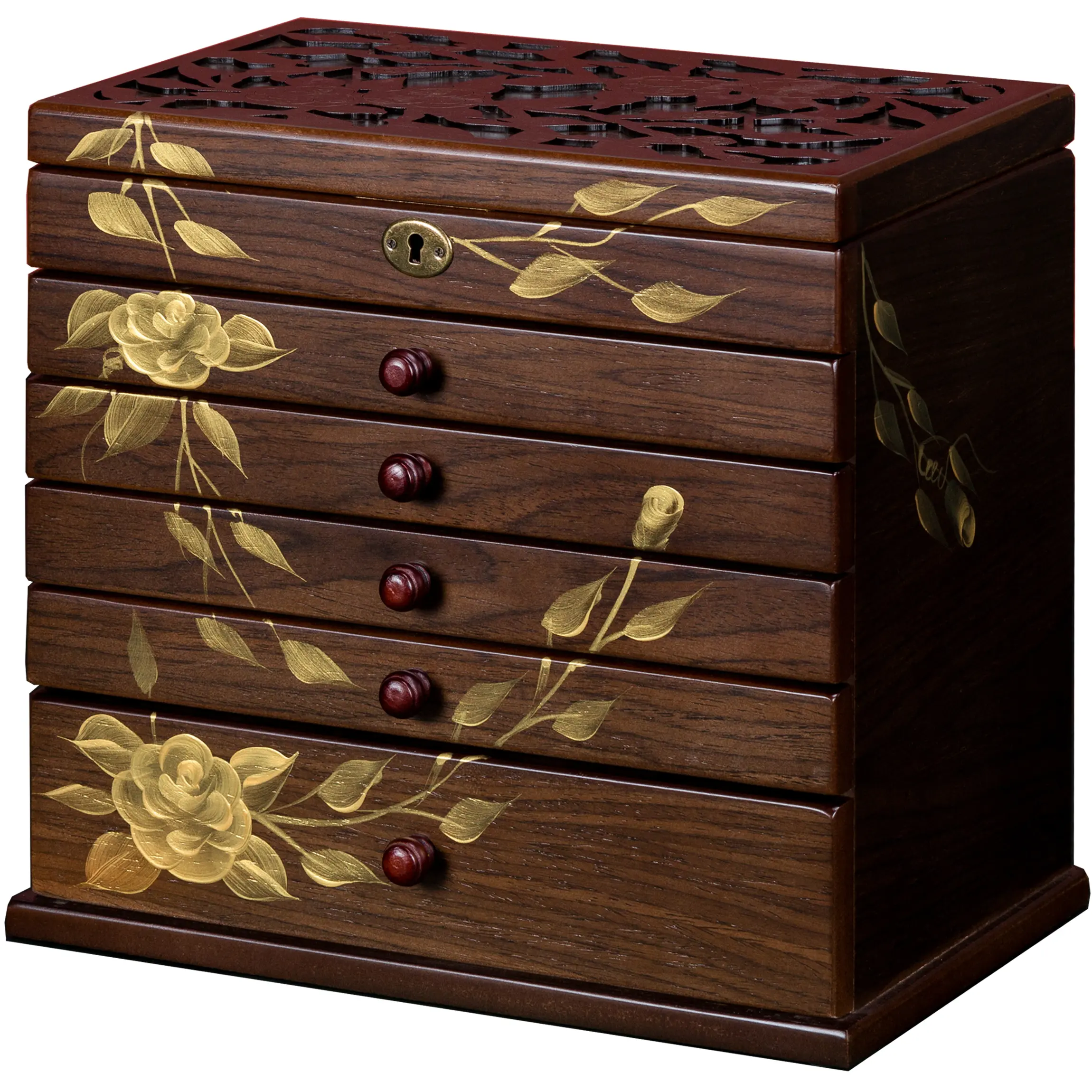 Xloverise Hand-painted Wooden Jewelry Box, 6 Layer Jewelry Organizer, Vintage Wooden Jewelry Boxes for Women,jewelry holder organizer,5 drawer dresser,necklace organizer box with lock
