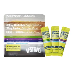 VESTRAO Superfood Hydration Energy Electrolyte Powder 1000mg with Taurine & L-Theanine for Calm Focus Zero Sugar Stick Packs
