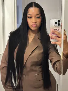 32 Inch Black 13x4 Lace Front Wigs Pre-Plucked Natural Hairline Heat Resistant Synthetic Wig Free Part HD Transparent Lace Frontal Wig Black Concert Look Straight Wig Coachella Festival Look