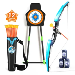 Kids Bow and Arrow Set, LED Light Up Archery Toy Set with 12 Suction Cup Arrows, 1 Standing Target, 3 Score Targets & 1 Quiver, Indoor and Outdoor Hunting Play Gift Toys for Kids, Boys & Girls Ages 3-12