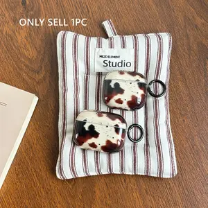 Fashion Retro Brown Leopard Print Black Splash Ink Transparent Earphone Case with Black Ring Cover for AirPods 1 2 3 4 Pro Pro2 Pro3 Protection