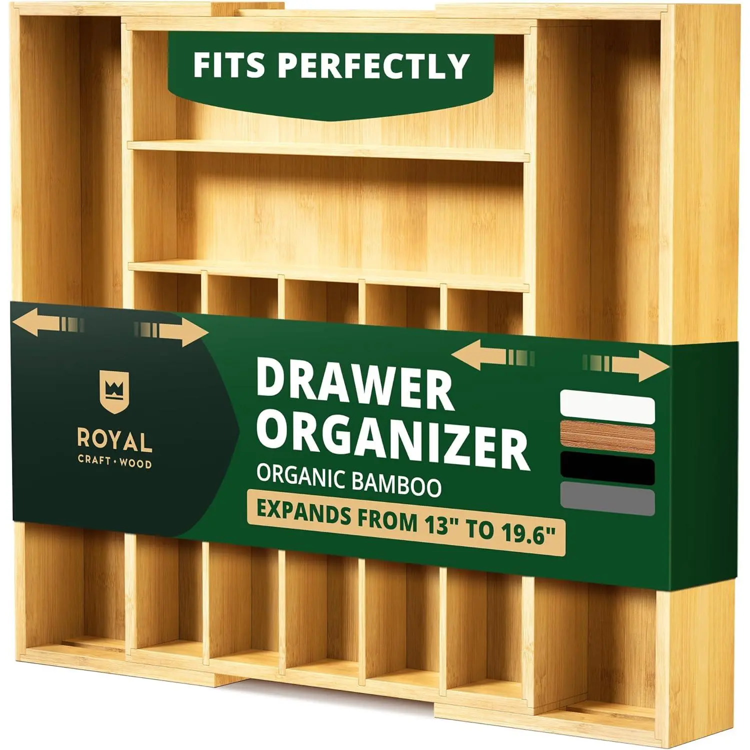Luxury Bamboo Kitchen Drawer Organizer - Silverware Organizer, Utensil Holder & Cutlery Tray Drawer Dividers for Flatware (9 Slot, Natural)