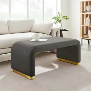 Modway Koda Performance Velvet Waterfall Ottoman in Brass Storm Gray