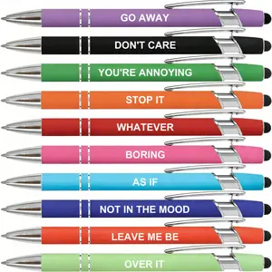 10Pcs Funny Sarcastic Ballpoint Pens, Mood Quotes, Multicolor, 2-in-1 Stylus Tip, Smooth Writing, Perfect for Office Humor, Coworker Gags & Daily Use