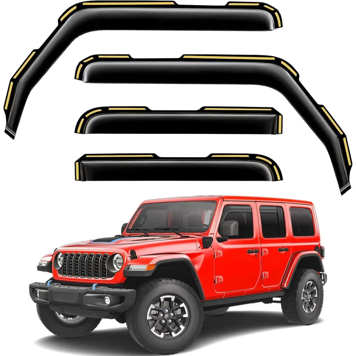in-Channel Window Rain Guards Fit for Truck Jeep Wrangler JL 2018-2026 and Gladiator 2020-2026 Extra Durable Window Visors Window Deflectors Vent Visors Vent Shades Car Accessories-4 pcs