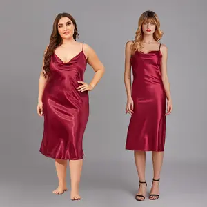 【Plus size】Women's Elegant Nightdress Pj for Spring and summer, Solid Color with V-neck and Adjustable Suspender for Party Nightgown