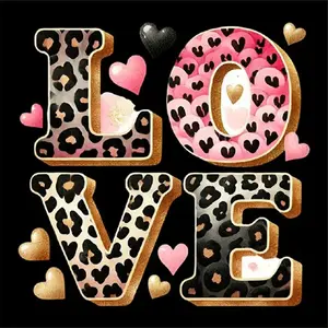 1PC 5D diamond painting 2D flat printing Love Leopard Print Diamond Painting Kit for Adults DIY 5D Diamond Art with Heart Pattern Rhinestone Embroidery Home Wall Decor Craft Gift for Valentine's Day