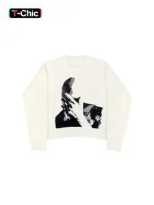 Women's Figure-Print Round Neck Sweater, Casual Cozy Long Sleeve Jumper, Ladies' Fall & Winter Knitwear for Daily Wear, Casual Cozy Pullover