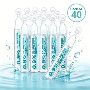 0.9% Home Saline Solution  - 40 Count, Sodium Chloride for Nasal and Eye Use, Wound Care, Acne Facial Cleansing, Nasal Cleansing for Children and Adults, Sterile Sterilization Care, Wound Cleansing Saline Solution (0.17 oz Each)